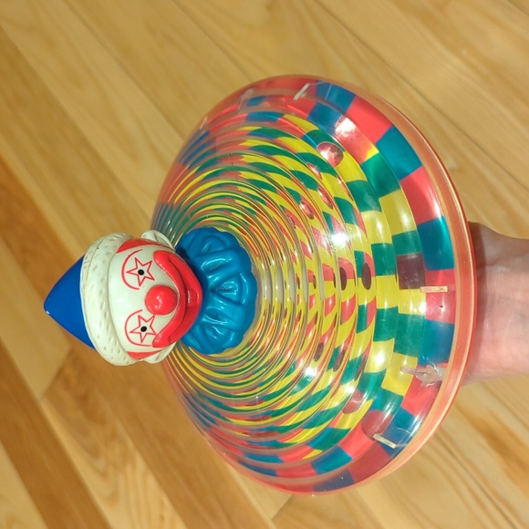 Vintage Clown Head Plunger Spinning Plastic Toy, Classic Kids Toy - Picture 5 of 6